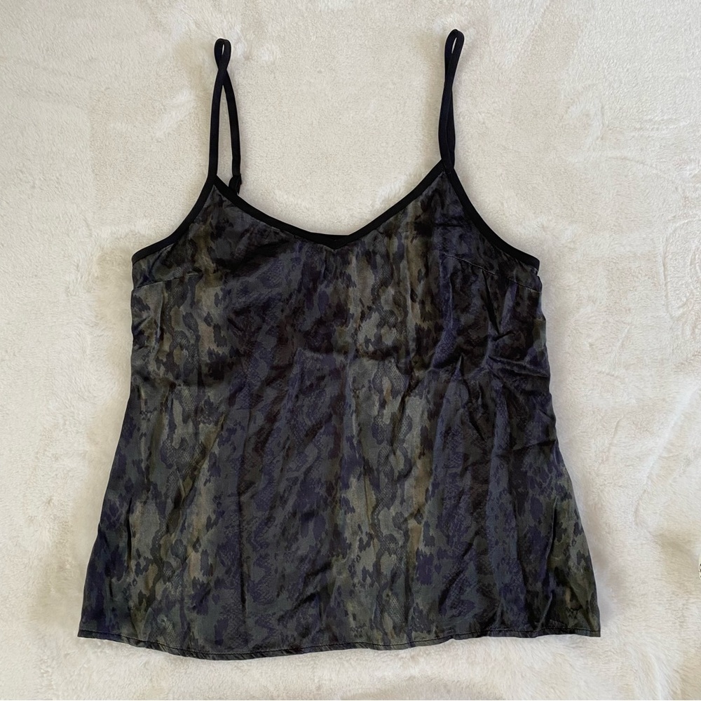 ALLSAINTS army olive green print tank top cami w/ black spaghetti straps XS - S - Picture 7 of 7